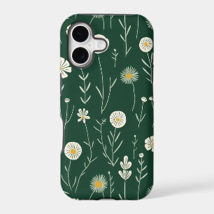 Elegant Wildflower Pattern on Dark Green