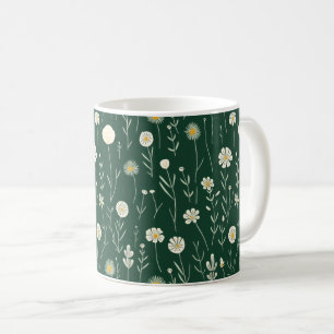 Elegant Wildflower Pattern on Dark Green  Coffee Mug