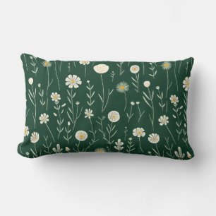 Elegant Wildflower Pattern on Dark Green Lumbar Cushion