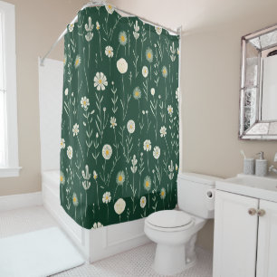 Elegant Wildflower Pattern on Dark Green Shower Curtain