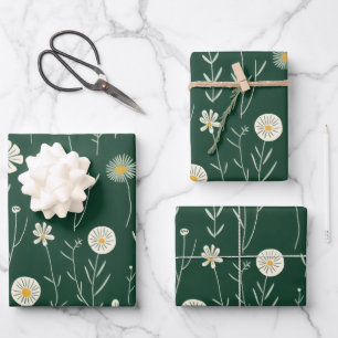 Elegant Wildflower Pattern on Dark Green  Wrapping Paper Sheet
