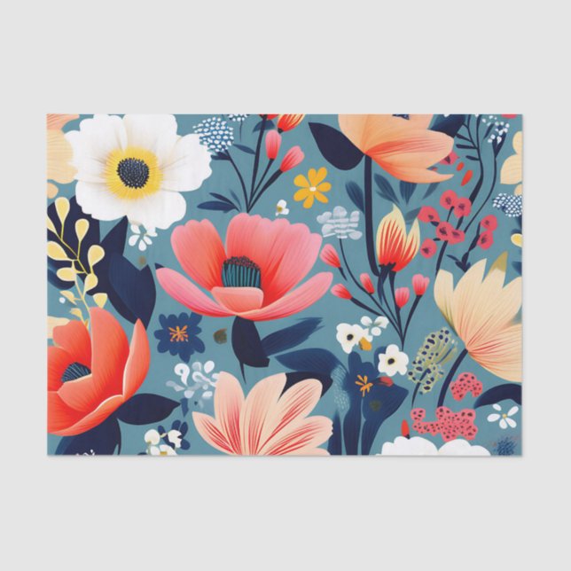 Elegant Wildflower Pattern with Vibrant Blooms Tissue Paper (Front)