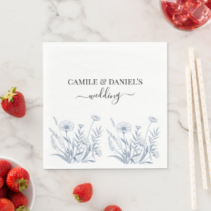 Elegant Wildflower Periwinkle Wedding Napkin