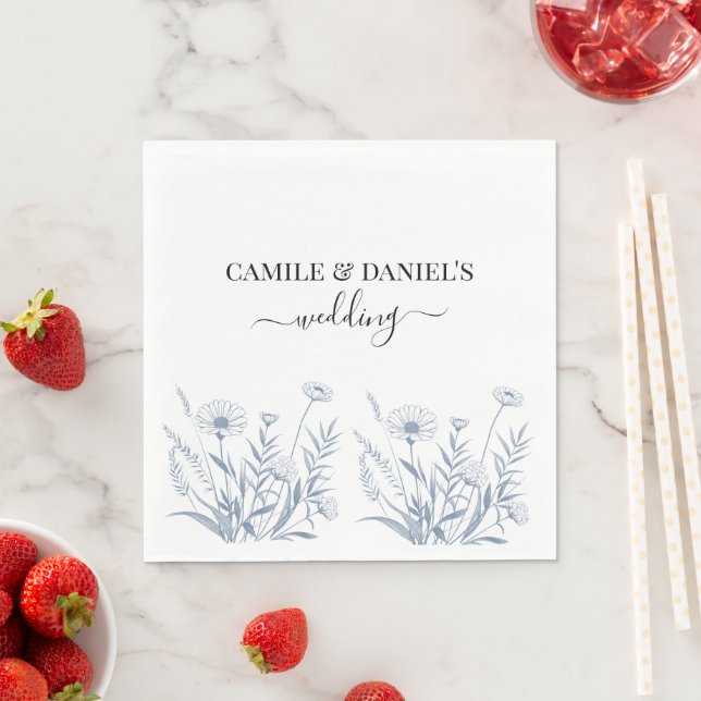 Elegant Wildflower Periwinkle Wedding  Napkin (Insitu)