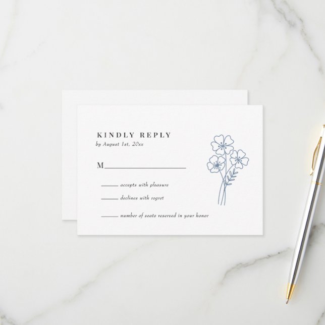Elegant Wildflower Periwinkle Wedding RSVP Card (Front/Back In Situ)