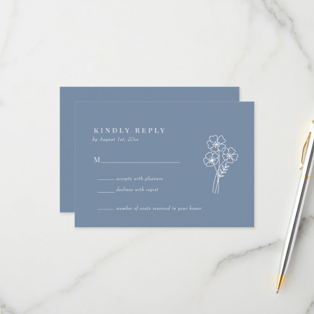 Elegant Wildflower Periwinkle Wedding RSVP Card (Front/Back In Situ)
