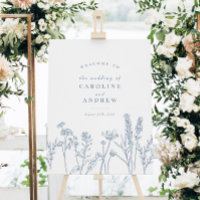 Elegant Wildflower Periwinkle Wedding Welcome Sign