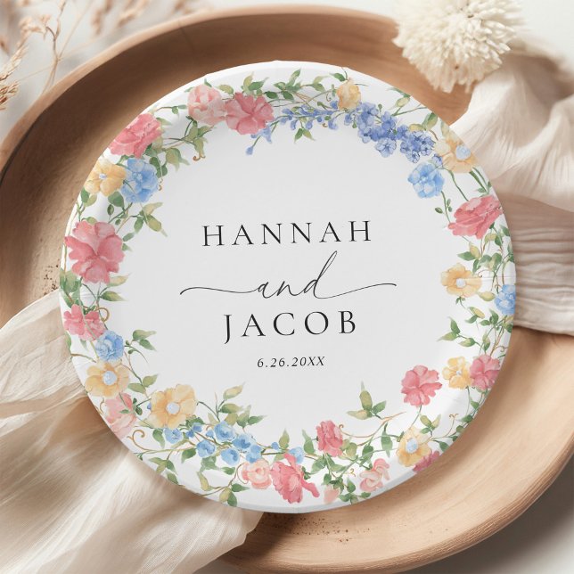 Elegant Wildflower Personalised Wedding  Paper Plate (Creator Uploaded)