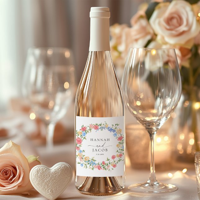 Elegant Wildflower Personalised Wedding  Wine Label (Creator Uploaded)
