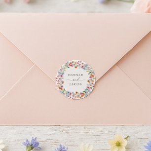 Elegant Wildflower Personalized Wedding  Classic Round Sticker