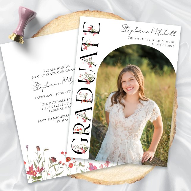 Elegant Wildflower Photo Graduation Party Invitation (Elegant Wildflower Photo Graduation Party Invitation)