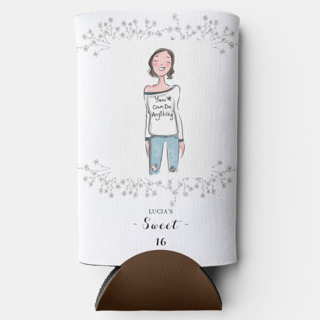 Elegant Wildflower Photo Sweet 16 Birthday Seltzer Can Cooler (Front)