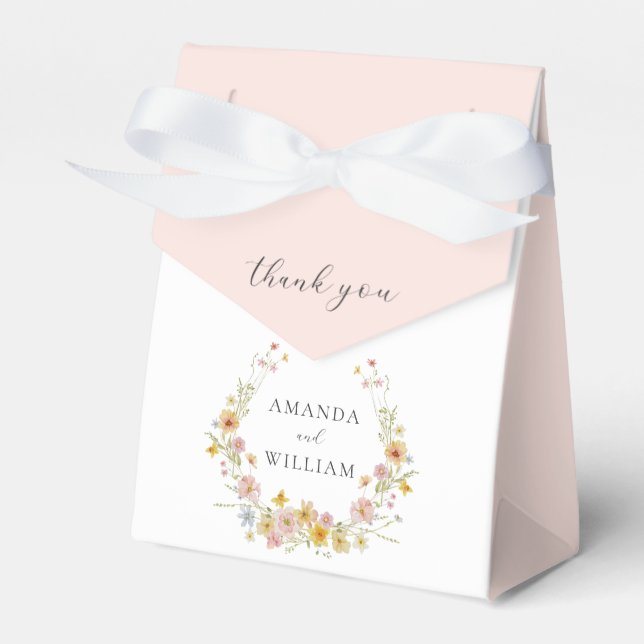 Elegant Wildflower Pink Bow Wedding Favour Box (Front Side)