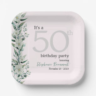 Elegant Wildflower Pink Surprise 50th Birthday Na Paper Plate