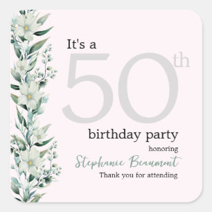 Elegant Wildflower Pink Surprise 50th Birthday  Na Square Sticker
