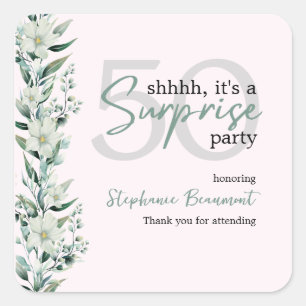 Elegant Wildflower Pink Surprise 50th Birthday Square Sticker