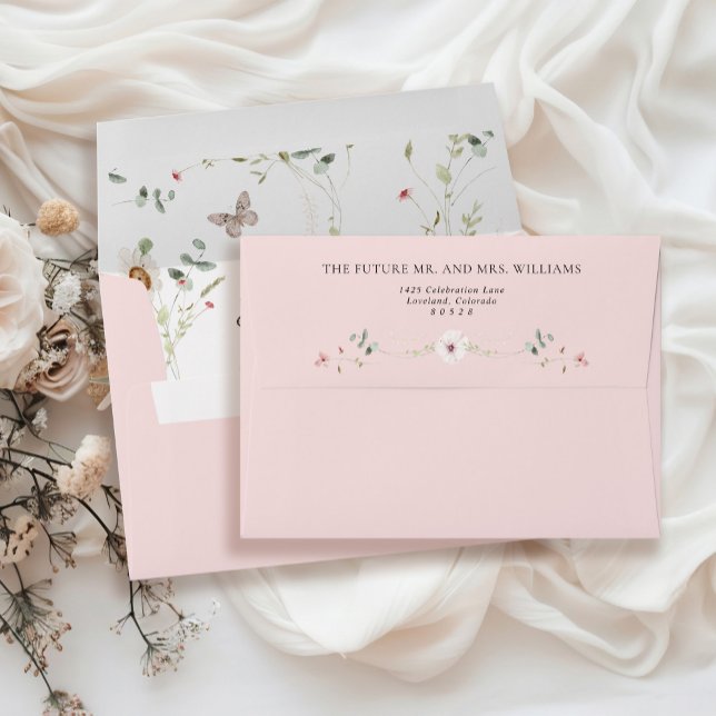Elegant Wildflower Pink Wedding Return Address Envelope (Creator Uploaded)