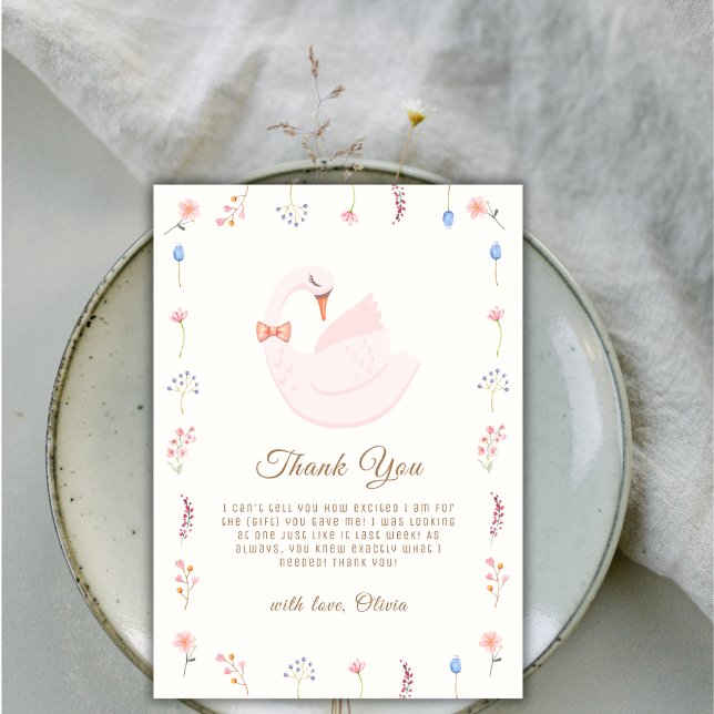 Elegant Wildflower Princess Swan Girl Baby Shower Thank You Card (Elegant Wildflower Princess Swan Girl Baby Shower Thank You Card)