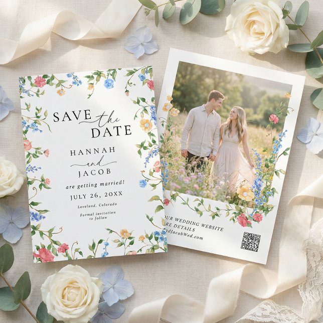 Elegant Wildflower QR Code Wedding Save The Date (Creator Uploaded)