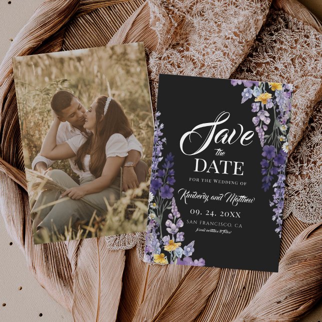 Elegant Wildflower Rustic Black Wedding Save The Date (Creator Uploaded)