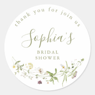 Elegant Wildflower Rustic Boho Bridal Shower  Classic Round Sticker