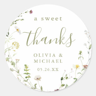 Elegant Wildflower Rustic Boho thank you favours Classic Round Sticker