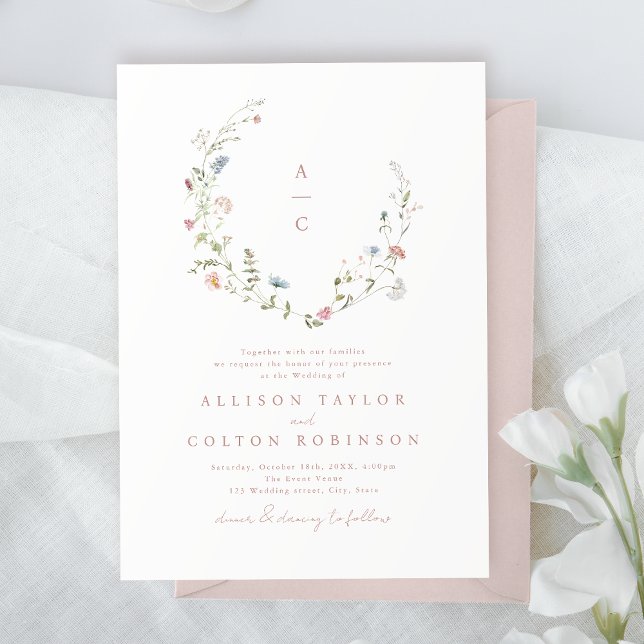 Elegant Wildflower Rustic Boho Wedding monogram Invitation (Elegant Wildflower Rustic Boho Wedding monogram Invitation)