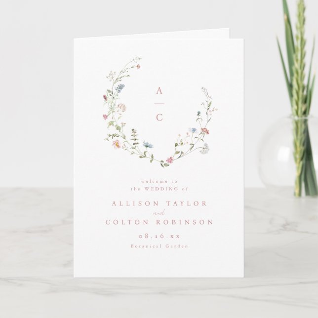 Elegant Wildflower Rustic Boho Wedding Monogram Program (Front)