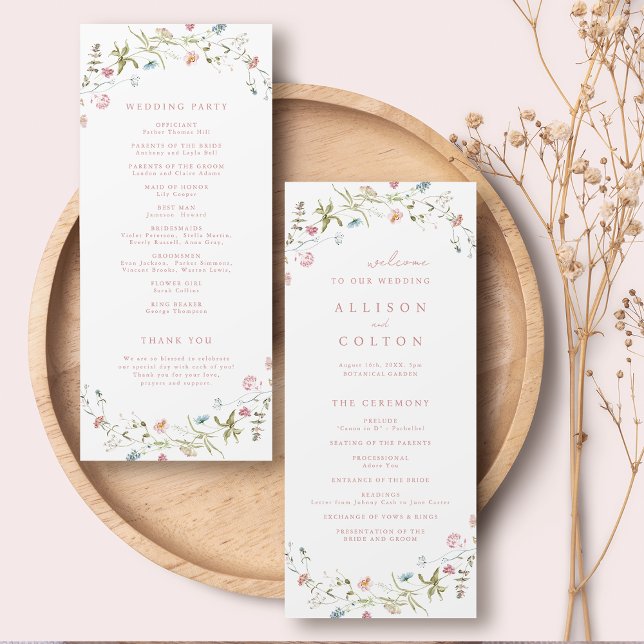Elegant Wildflower Rustic Boho Wedding Program (Pink Elegant Wildflower Rustic Boho Wedding Program)