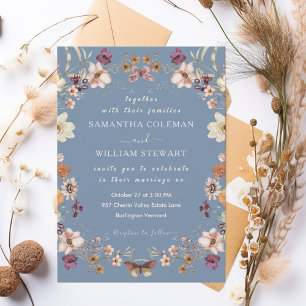 Elegant Wildflower Rustic Periwinkle Wedding Invitation
