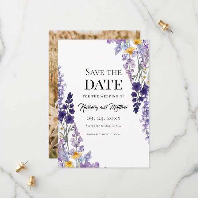 Elegant Wildflower Rustic Wedding Save The Date (Front/Back In Situ)