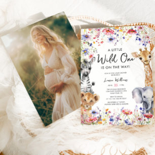 Elegant Wildflower Safari Photo Baby Girl Shower Invitation