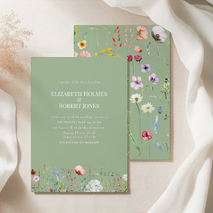 Elegant Wildflower Sage Green Wedding Invitation