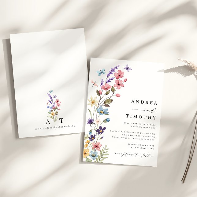 Elegant Wildflower Spring Summer Monogram Wedding Invitation (Creator Uploaded)