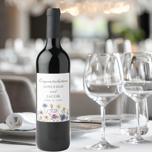 Elegant Wildflower Spring Wedding Personalised Wine Label (Creator Uploaded)