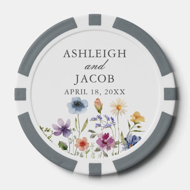 Elegant Wildflower Spring Wedding Personalized Poker Chips (Front)