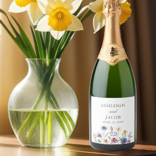Elegant Wildflower Spring Wedding Personalized Sparkling Wine Label