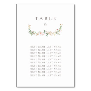 Elegant Wildflower Table Number w/ Names