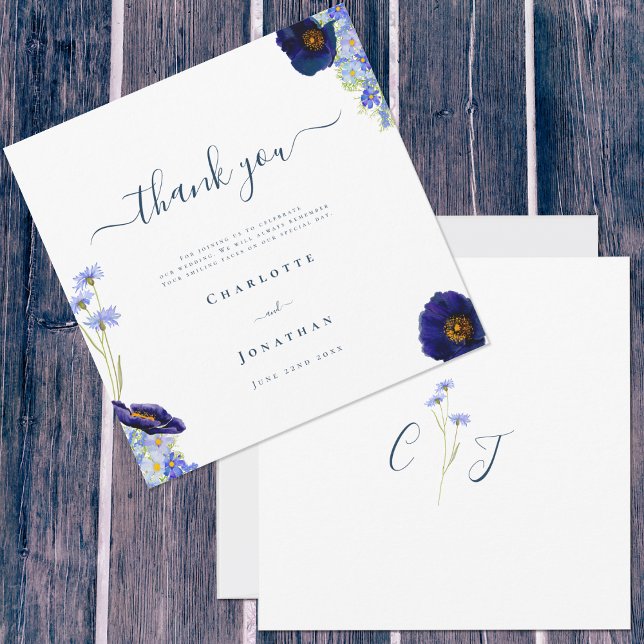 Elegant Wildflower Thank You Card (Unique wedding thank you card with wildflower watercolor art by artist Catherine Sweetman )