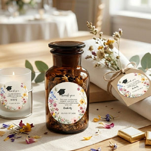 ELegant wildflower Thank you Graduation Favours  Classic Round Sticker