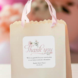 Elegant Wildflower themed Baby Shower favour thank Square Sticker