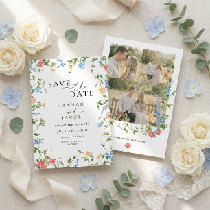 Elegant Wildflower Three Photo Wedding Save The Date