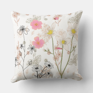 Elegant Wildflower Throw Pillow – Minimalist Flora