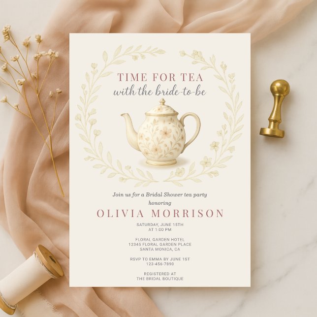 Elegant Wildflower Time for Tea Bridal Shower Invitation (Creator Uploaded)