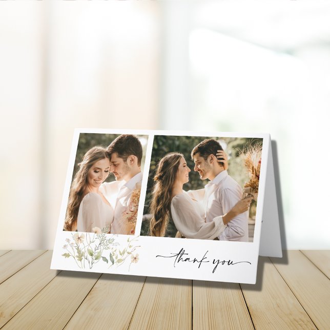 Elegant Wildflower Two Photo Wedding Thank You  Card (Elegant Wildflower Two Photo Wedding Thank You)