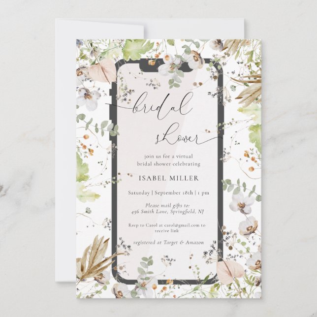 Elegant Wildflower Virtual Bridal Shower  Invitation (Front)