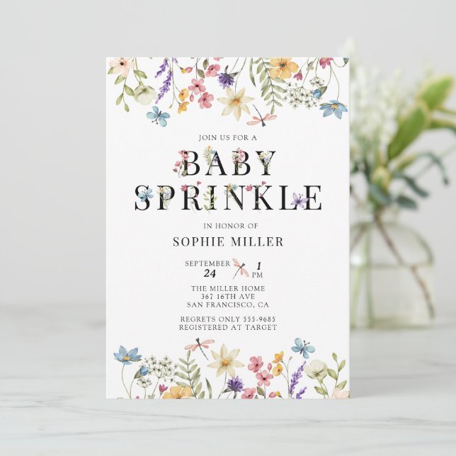 Elegant Wildflower Watercolor  | Baby Sprinkle Invitation (Standing Front)