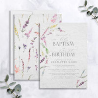 Elegant Wildflower Watercolor Baptism 1st Birthday