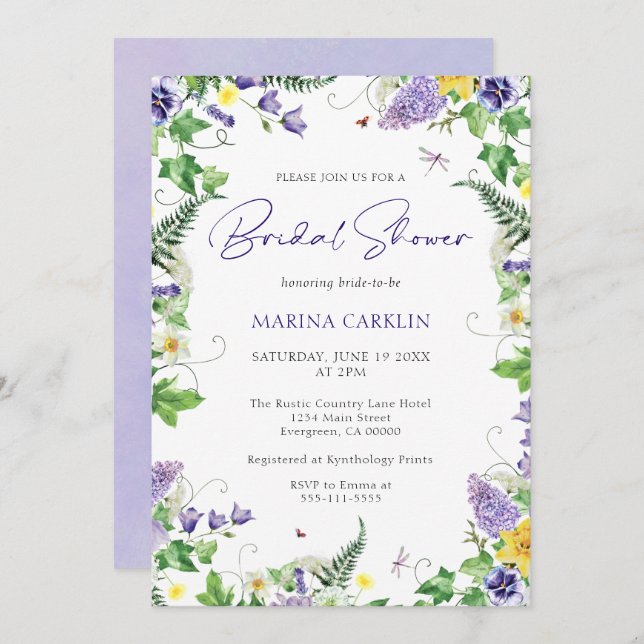 Elegant Wildflower Watercolor Bridal Shower Invitation (Front/Back)