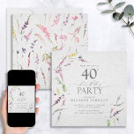 Elegant Wildflower Watercolor Floral 40th Birthday Invitation<br><div class="desc">Modern, elegant square 40th birthday invitation (age editable) featuring watercolor wildflower motifs in soft shades of blush pink, lilac and lavender, yellows, blues and delicate green botanical leaves. Personalise your details in soft off-black, accented with beautiful modern hand lettered calligraphy. Contact designer for additional products. Copyright Elegant Invites, all rights...</div>